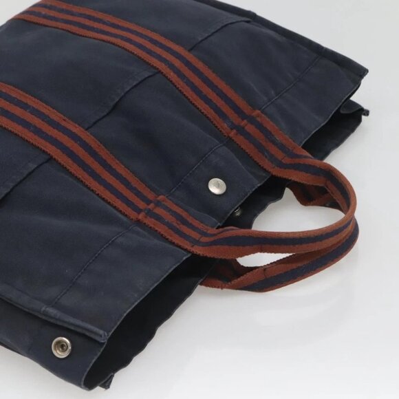 HERMES Fourre Tout GM Hand Bag Canvas Navy Silver Auth bs25688 - Picture 7 of 15